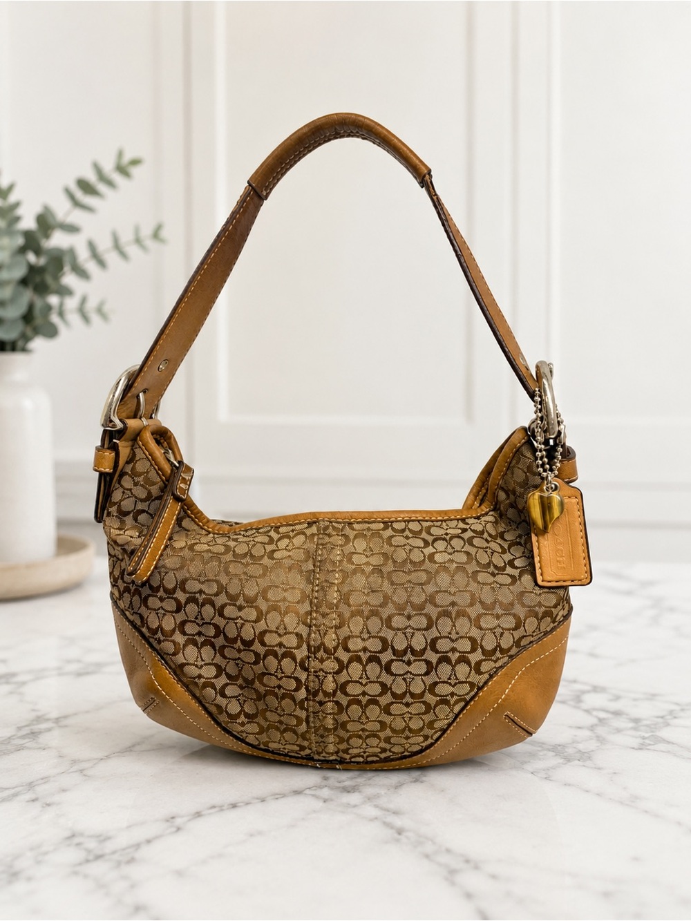 Coach Vintage ‘04 Mini Soho Hobo Bag, Tan Brown Signature Jacquard Leather Trim